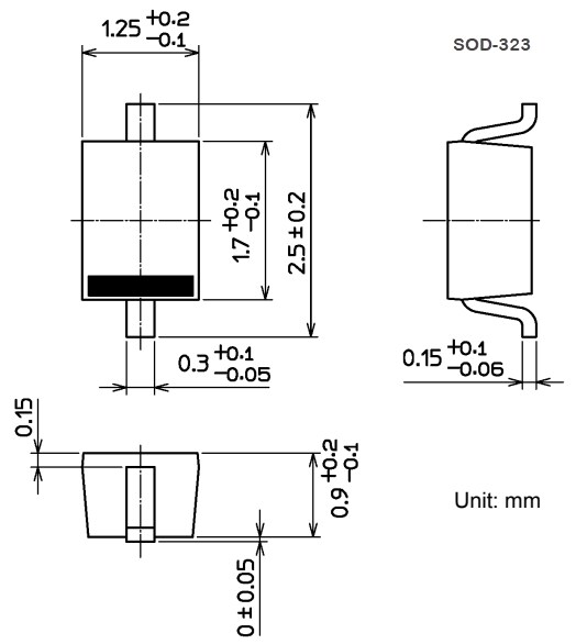 Mechanical Drawing - Toshiba CUZ Series 56V to 75V Zener Diodes